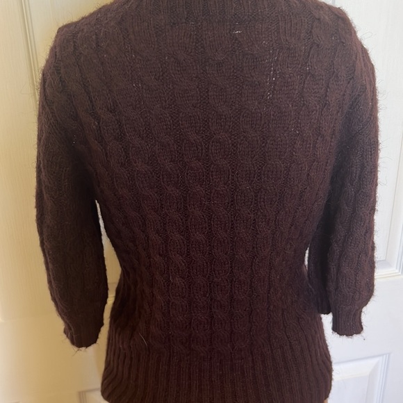 Moda International brown cable knit 3/4 sleeve turtleneck  w keyhole opening M - Picture 3 of 4